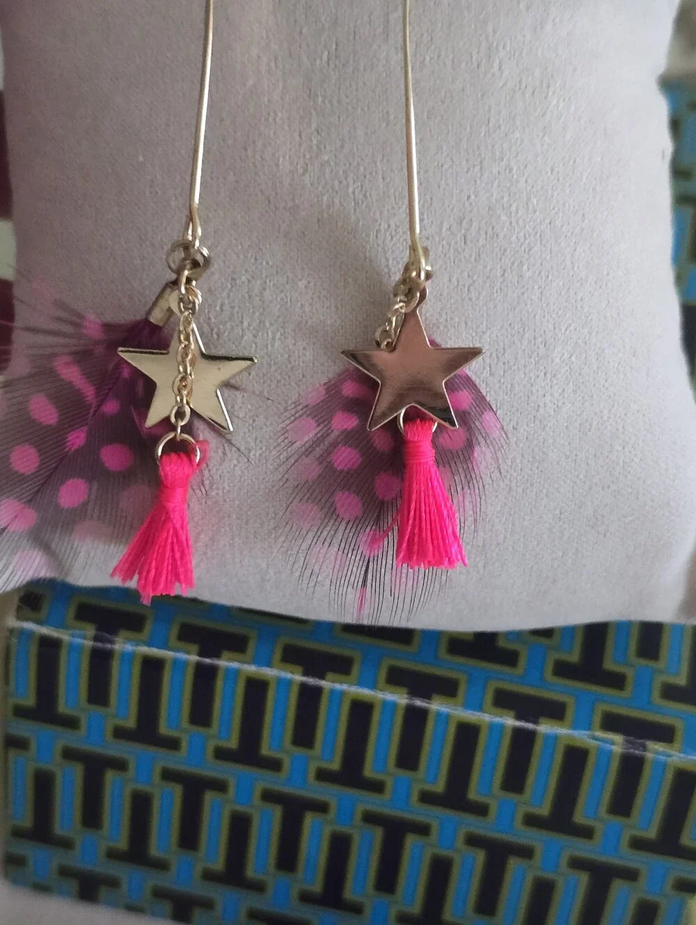 Tory Burch Star Dangle Feather & Tassle Hook Earrings